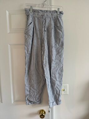 Striped Blue & White Linen-Blend Women’s Pants